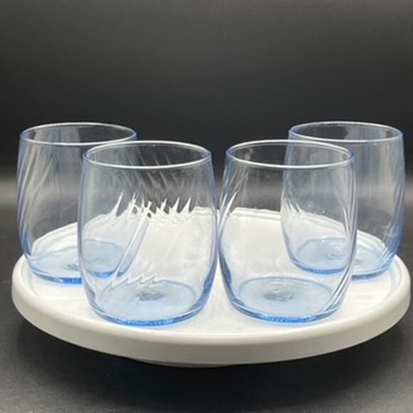 Vintage Libbey Misty Blue Swirl 3.75" Beverage Drinking Juice Glasses Set of 4 - Picture 2 of 5